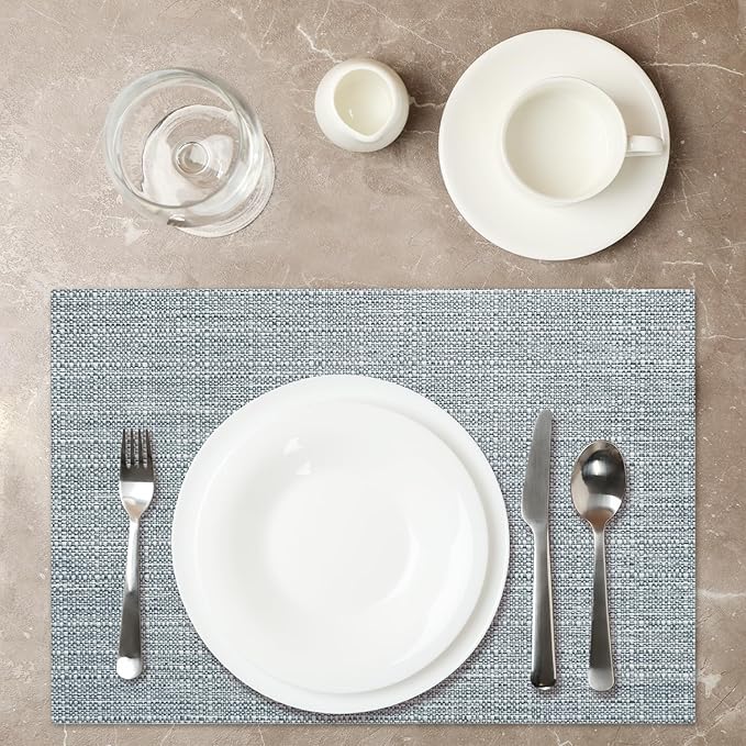Placemats Set of 4, Heat Resistant Placemats Wrinkle Free Place Mats for Dining Table, Cotton Linen Table Mats for Indoor & Outdoor, 12x18 inch (Flax Gray)