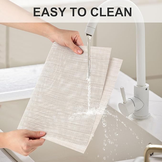 Vinyl Placemats Set of 8, PVC Woven Washable Non-Slip Table Mats, Heat Resistant Wrinkle Free Place Mats for Dining Table, Easy to Clean (8, Beige)
