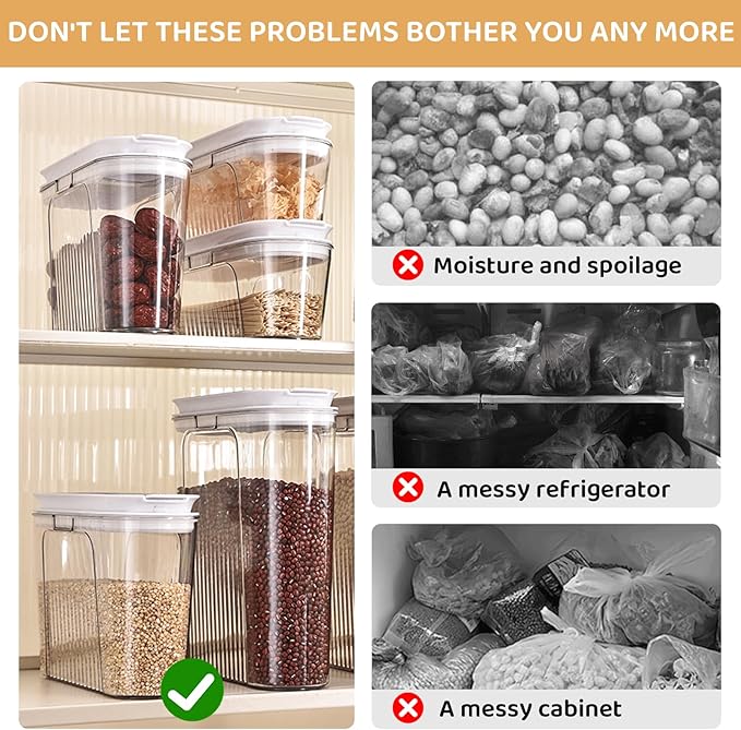 Cereal Container and Rice Storage Dispenser-Airtight Food Storage Organizers BPA-free Plastic Kitchen Pantry Storage Containers food-grade PET material Suitable for rice, grains (4L(4PC)