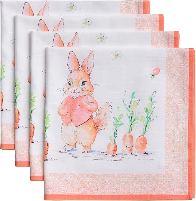 Maison d' Hermine Cloth Napkins Set of 4 100% Cotton Everyday Reusable Square Napkins Cloth Washable Dinner Party Wedding Restaurant Gifts for Mothers Day Spring/Summer (Bunny Party, 20" x 20")