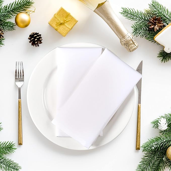 Hemmed Edge Cloth Dinner Napkins Set of 12 18x18 Inches - White, Soft Spring Basket Décor Dinning Table Linen Napkin Ideal for Kitchen, Easter, Wedding | Decorative Washable Banquet Event Napkin