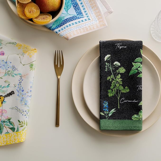 Maison d' Hermine Cloth Napkins Set of 4 100% Cotton Everyday Reusable Square Napkins Cloth Washable Dinner Party Wedding Restaurant Gifts for Mothers Day Spring/Summer (Fresh Herbs, 18" x 18")