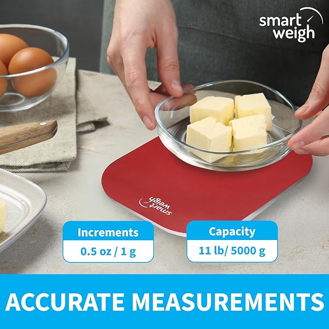 Smart Weigh Red Digital Kitchen Scale for Cooking, Weight Loss, Calorie Tracking, Baking, Food Portion Control, and Meal Prep - Accurate Measurements in Grams and Ounces