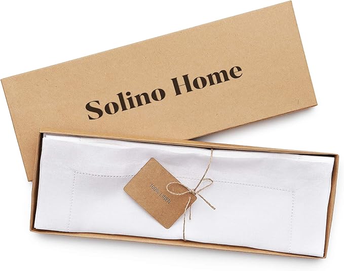 Solino Home Linen Cloth Placemats Set of 6-100% Pure Linen Hemstitch White Placemats 14 x 19 Inch - Classic Hemstitch Table Place Mats for Mothers Day, Spring, Summer, Memorial Day