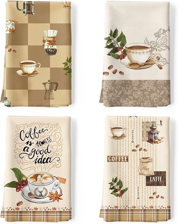 Coffee Tea Towels, Rustic Vintage Cotton Kitchen Towel 18.9×27.5 inch, Quick Drying Dish Cloth for Party Anniversary Holiday Decoration, Housewarming Gifts for Mom