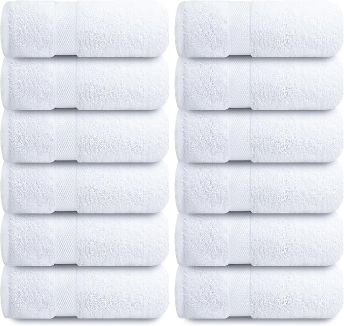 Infinitee Xclusives Luxury Wash Cloths for Showering [13x13] – 100% Cotton Washcloths [Pack of 12], Soft and Absorbent Face Towels for Bathroom Wash Clothes, Gym, and Spa (Brilliant White)