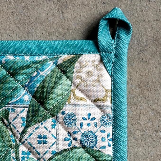 Maison d' Hermine Pot Holders 100% Cotton Heat Resistant Potholders 8" x 8" Hot Pads with Loop BBQ Cooking Baking Gifts for Mothers Day Handling Hot Pans Spring/Summer (Pack of 1, Agrume)