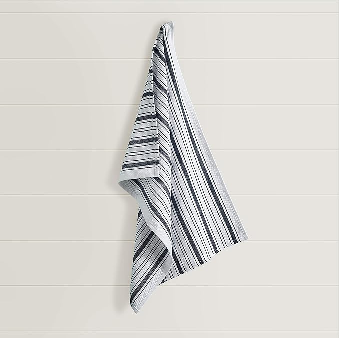 Kitchen Towels Set – Pack of 6 (20’’ x 30’’) Extra Large Premium Cotton Dish Towels for Kitchen – Basket Weave Towels – Absorbent – 100% Cotton – with Hanging Loop – Black