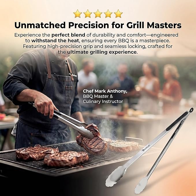 Kona Premium Stainless-Steel Locking Grill Tongs 18 inch, Sturdy, Heavy Duty Tongs - Great for Cooking, Grilling, and Barbecue (BBQ)