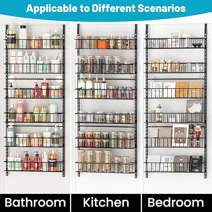 ElegantArray 6-Tier Pantry Door Oragnizer, Over The Door Pantry Organizer Rack and Storage, Hanging Spice Rack Shelves Door, Home Office Laundry Room Bathroom & Kitchen Organization Essentials Metal