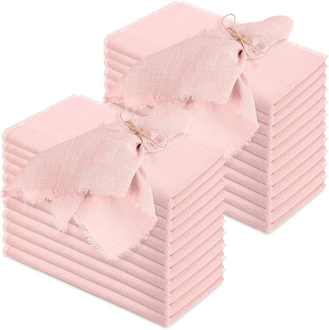 Preboun 24 Pcs Fringe Napkins Bulk Cloth Cotton Soft 17 x 17 Inch Rustic Reusable Washable Festive Square Table Napkins with Fringe for Parties Wedding Restaurant Table Accessory (Dusty Rose)