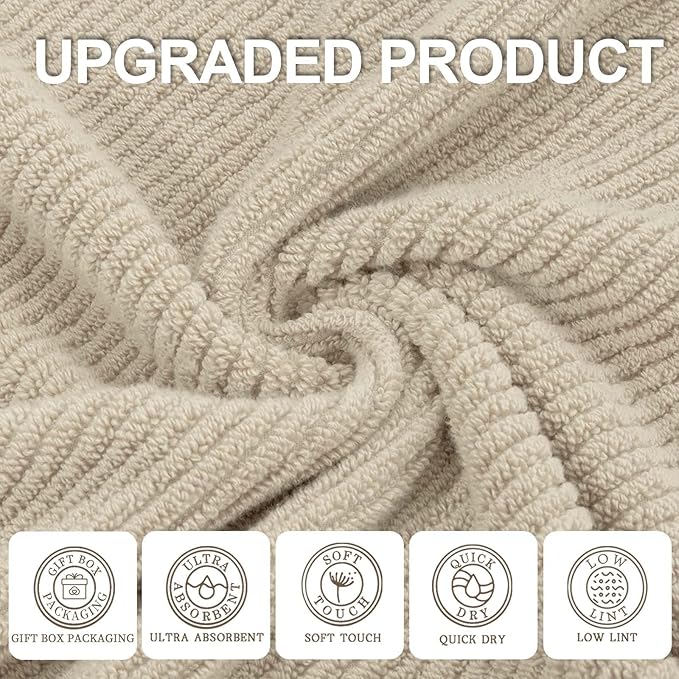 VOOVA & MOVAS Bath Towel Set, Large 30" x 56" - 100% Cotton | Quick Dry | Light Weight | Thick | Soft | Absorb, Lightweight Bath Towels, 4PC Shower Towels for Bathroom, Bathroom Essentials, Beige