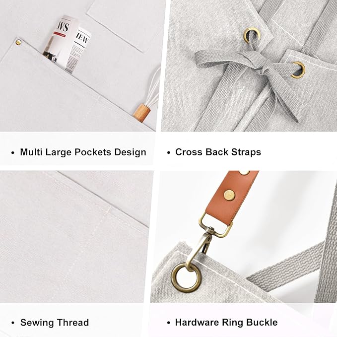 OUNLEN Chef Apron for Men Women Canvas Aprons with 3 Pockets Cross Back Resistant Work Apron for Cooking