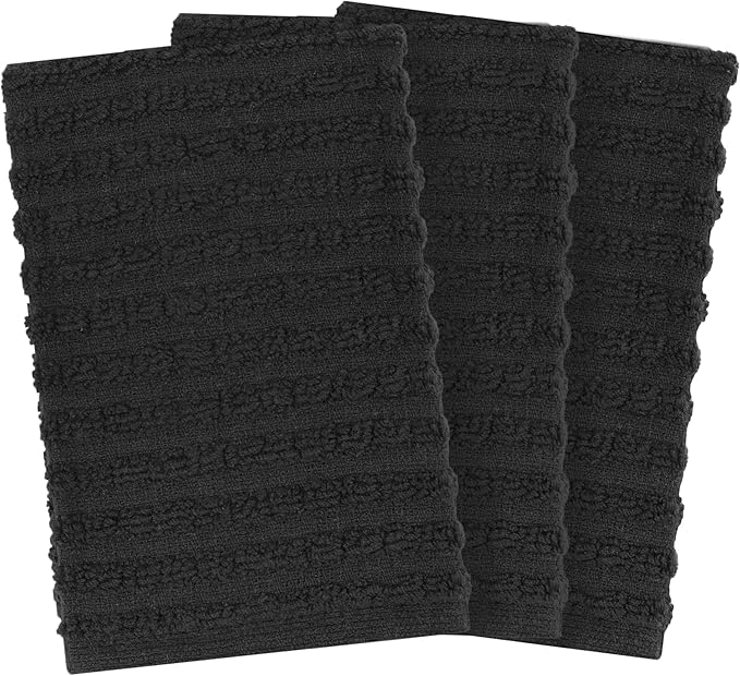 Ritz Royale Collection 100% Combed Terry Cotton, Highly Absorbent, Kitchen Dish Cloth Set, 13-3/4" x 12", 3-Pack, Solid, Black