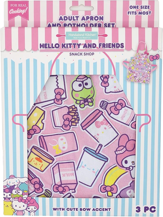 Handstand Kitchen Hello Kitty Print 28" Adult Apron and Pot Holder Set