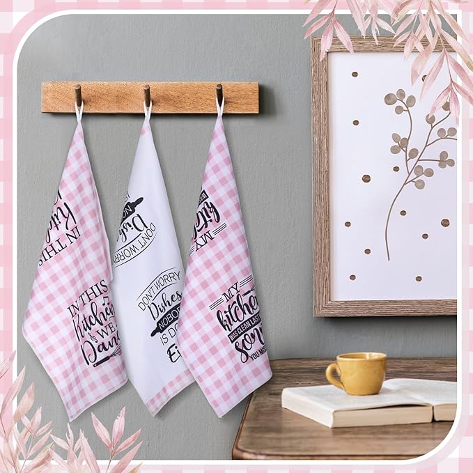 Bencailor 6 Pcs Pink White Kitchen Towels Do Not Make Me Poison You Decorative Sets Dish Towels Absorbent Fast Drying Hand Tea Vintage Hanging Reusable Cleaning Dishcloths for Cooking Farmhouse