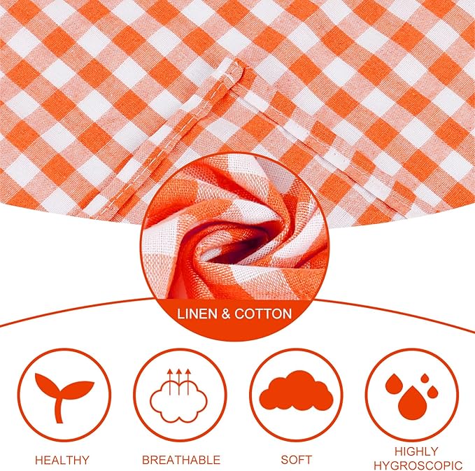Orange White Buffalo Plaid Cloth Napkins Set of 6, Fall Cotton Table Napkins Washable, Reusable Gingham Cloth Dinner Napkins for Autumn Weeding, Parties, Thanksgiving, Christmas, Dining Celebration