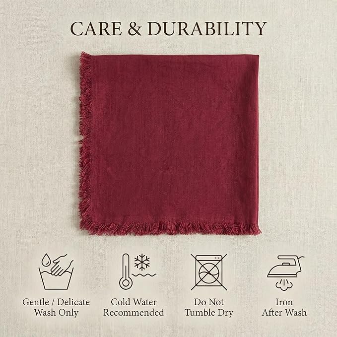 ACCENTHOME Burgundy Cotton Linen Napkin Set of 6 18x18 inch Dinner Napkins - Washable Soft Premium Hotel Quality Reusable Napkins Perfect Table Napkins for Family Dinners, Weddings & Everyday Use