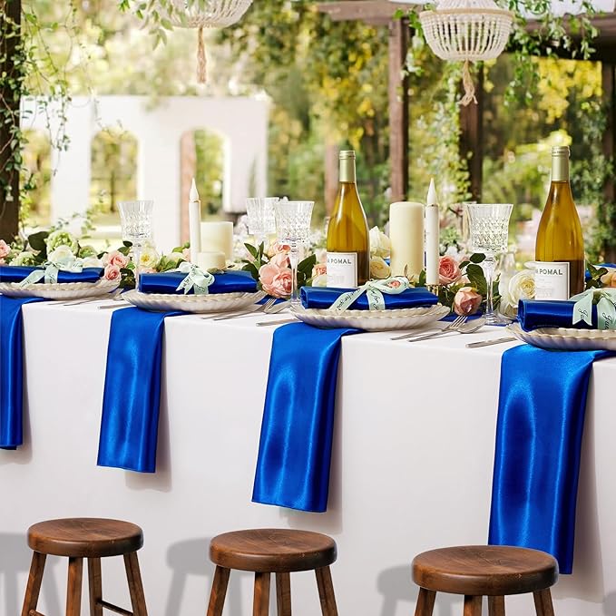 KKJIAF 50 Pack Royal Blue Square Satin Napkins 17x17 Inch Soft Smooth Cloth Napkins，Silky Table Napkin for Wedding Banquet Party Decoration