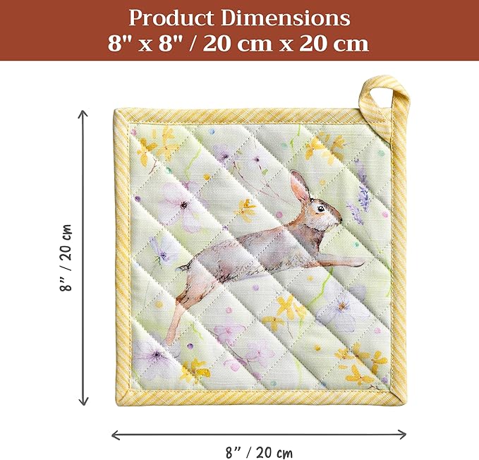 Maison d' Hermine Pot Holders 100% Cotton Heat Resistant Potholders 8" x 8" Hot Pads with Loop BBQ Cooking Baking Gifts for Mothers Day Handling Hot Pans Spring/Summer (Pack of 1, Easter Zest)