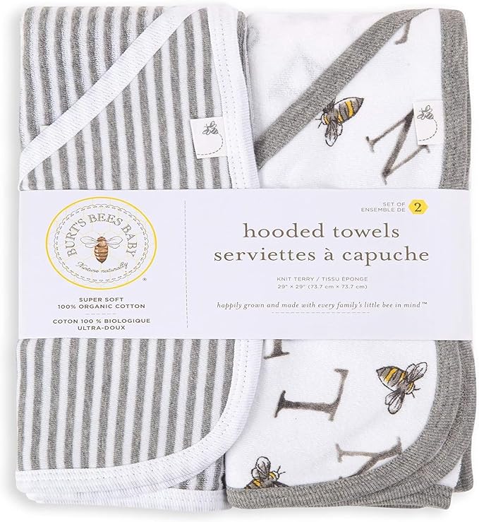 Burts Bees Baby Infant Hooded Towels, Unisex Bath Essentials and Newborn Necessities, Soft Nursery Towel with Hood Set, Size 29 x 29 Inch