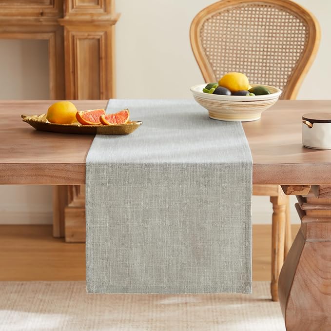ZeeMart Rustic Cotton Linen Table Runner, 13x72 Inches Light Grey, Farmhouse Style Grey Table Runners 72 Inches Long, Washable Kitchen Dining Table Decoration for Home Party Decor