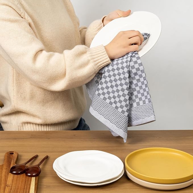 4-Pack Cotton Kitchen Towels - 18 x 27.5 Inch Large Dish Cloths - Checkerboard Design Flat Weave Tea Towels - Highly Absorbent, Lint Free, Non-Shrink & Durable Commercial Grade