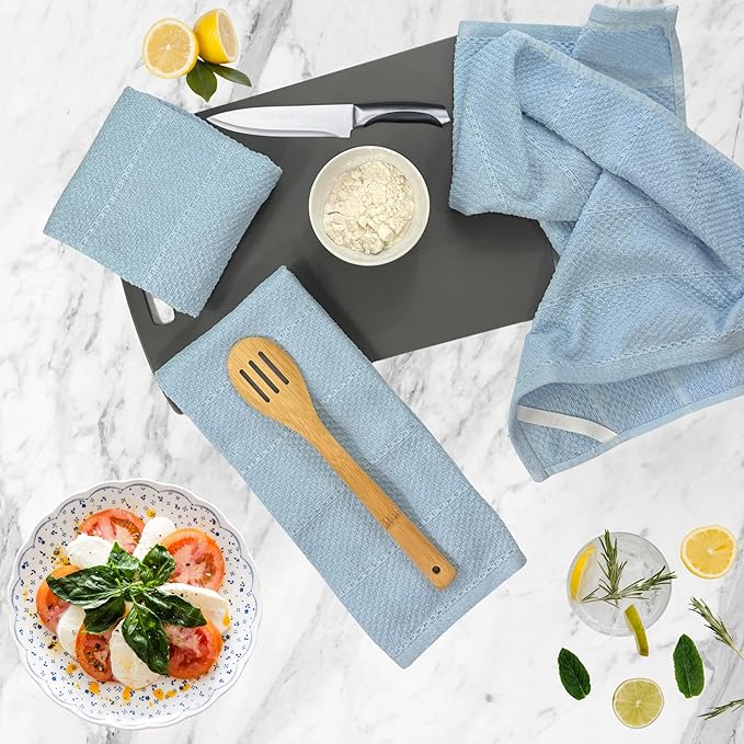 Serafina Home Coastal Sky Light Blue Kitchen Hand Dish Towels: Oversized 28" x 18", 100% Cotton Cloth Soft Cleaning Drying Absorbent Textured Design, Set of 3 Multipurpose for Everyday Use