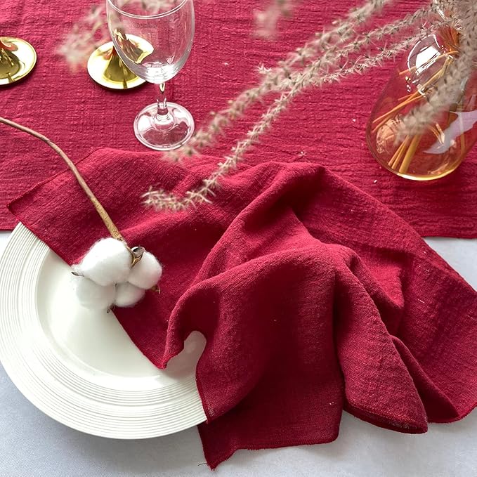 EHLDekol Gauze Cloth Napkins 6 Pack 16x16 Inches 100% Natural Soft Cotton Weddings Decorative Parties Family Everyday Use Bulk Linen Dinner Napkins (Dark Red, 6 Pack)