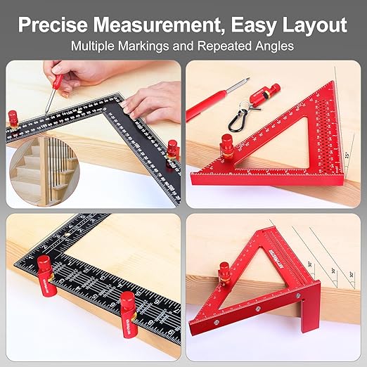 ArtyMaster Stair Gauges Set with Rubber Pad, Stair Gauges for Framing Square and Speed Square, Framing Jig Circular Saw, Attachment Tool for Carpentry Squares Framing, Stair Gauges Knobs Tool（Red）