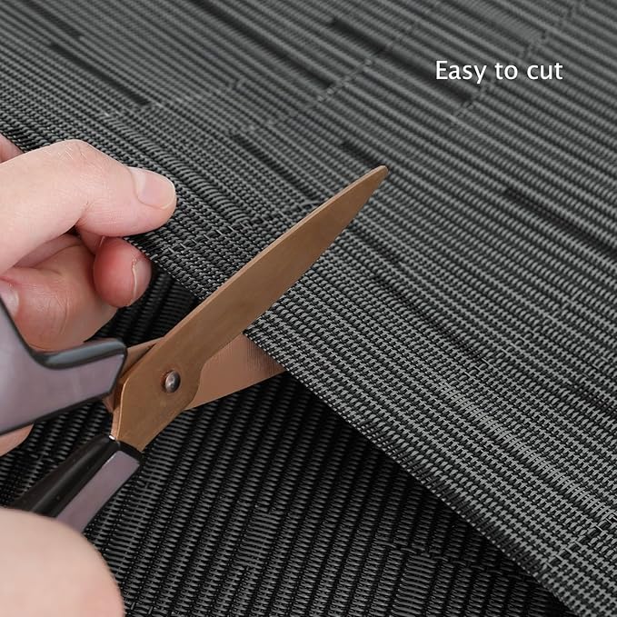 Myir JUN Placemats Set of 6, Vinyl Woven Placemats Place Mats Indoor Washable Table Mats Non-Slip Place mats for Dining Table (Black-Gray, Set of 6)