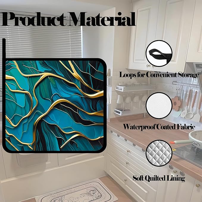 Pot Holders for Kitchen Heat Resistant Pot Holders,Abstract Turquoise Stone Marble Set of 2 Oven Hot Pads for Cooking Baking BBQ Gifts for Women Men