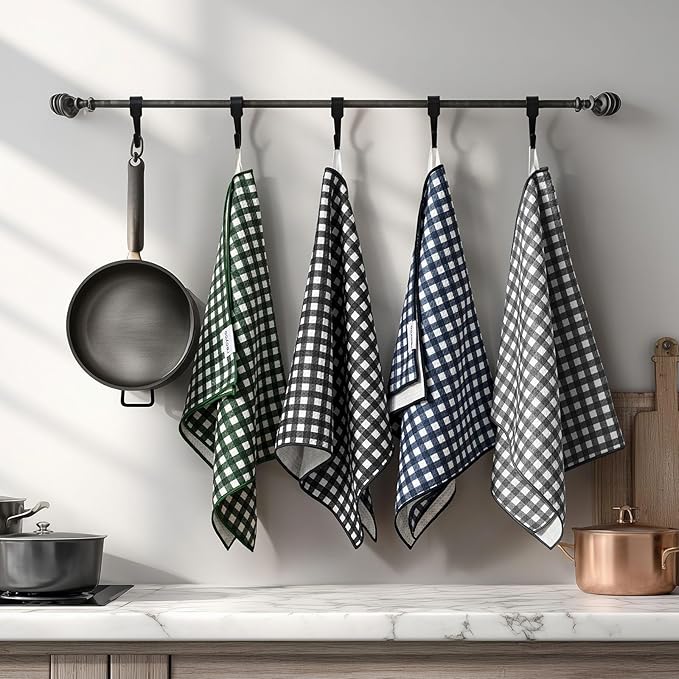 RECYCO Waffle Kitchen Towel Set of 2 - Quick Dry Microfiber Sustainable Dish Towels - Ultra Absorbent Reusable Cleaning Tea Towels - Lightweight Hand Towels,16”x 28”, Pine Green Plaid