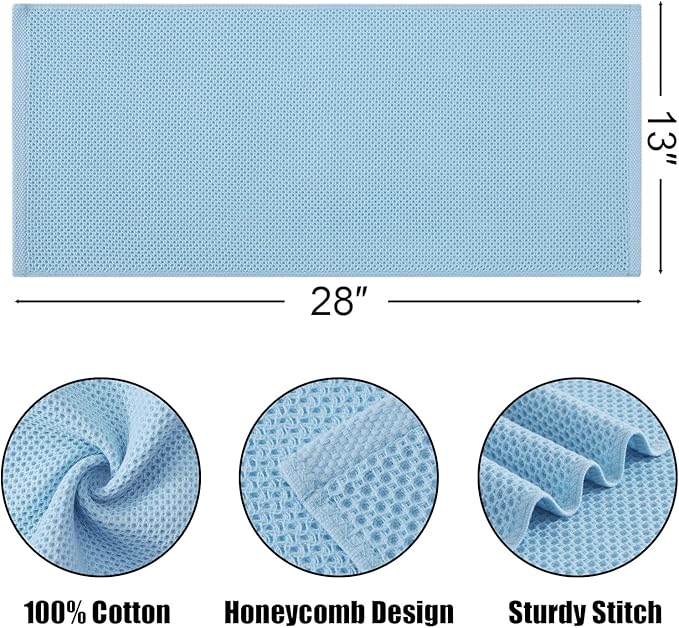 Kitinjoy 100% Cotton Waffle Weave Kitchen Hand Towels (13 X 28 Inches, Sky Blue), 6-Pack Super Soft and Absorbent Dish Towel for Drying Dishes