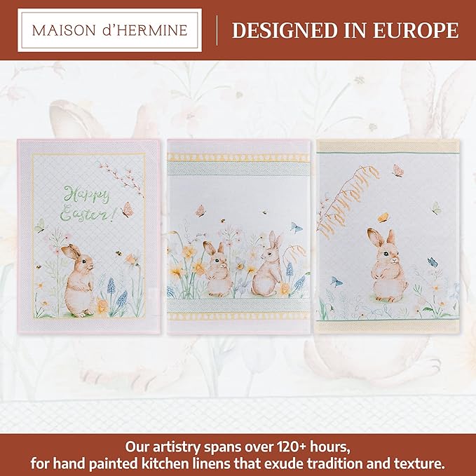 Maison d' Hermine Kitchen Towels Set of 3 100% Cotton 27.50" x 20" Reusable Cloth Tea Dish Towels Absorbent with Hanging Loop for Kitchen Gifts for Mothers Day Spring/Summer (Easter Dew)