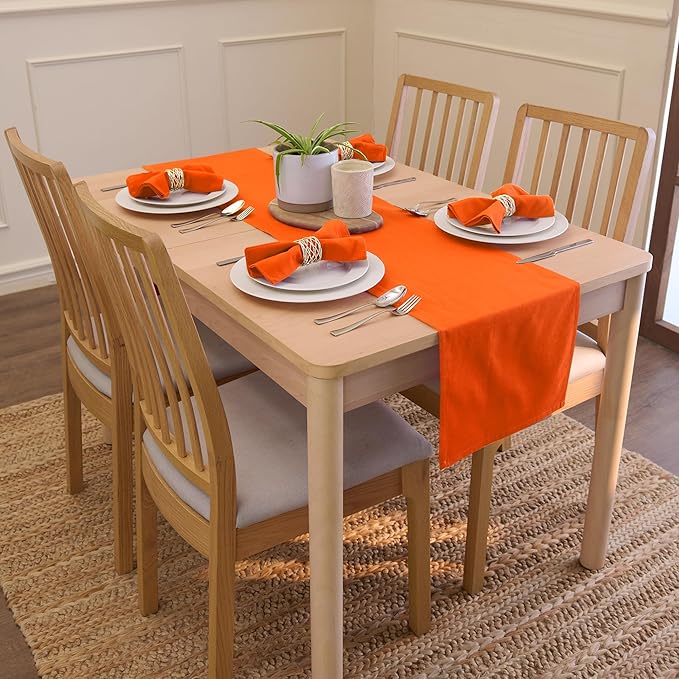 Encasa XO Orange Cloth Napkins Set of 6, 17"x17" | Solid Color Cotton Dinner Napkins | Washable & Reusable Wedding Napkins for Holiday Dinners, Party, & Everyday Table Decor