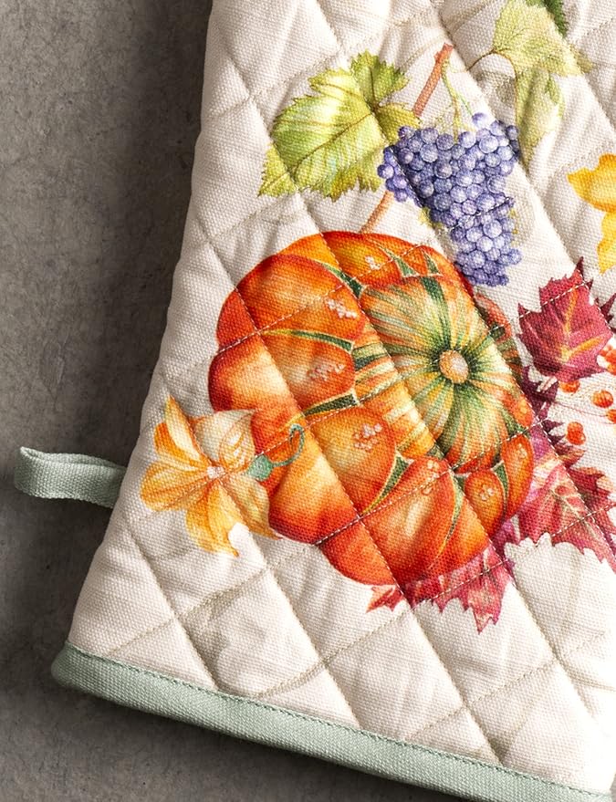Maison d' Hermine Oven Gloves 100% Cotton Oven Mitt 7" x 13" with Loop Heat Resistant BBQ Cooking Gloves for Thanksgiving Christmas Decorations Baking Handling Hot Pans (Pack of 1, Lumina)