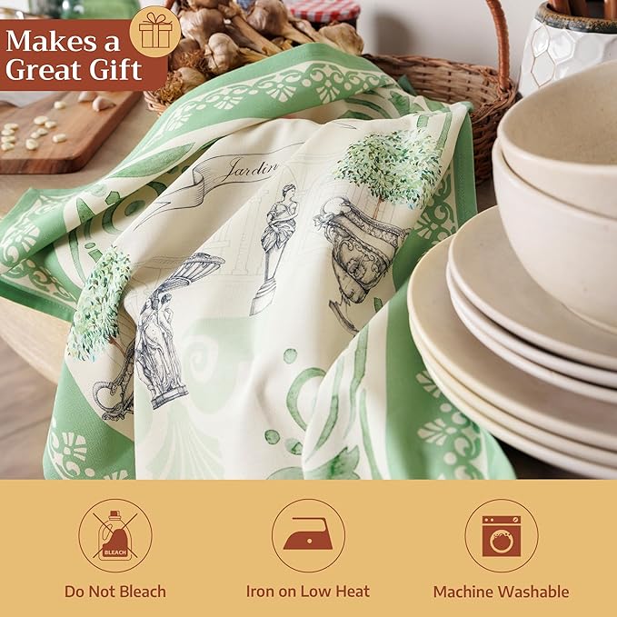 Maison d' Hermine Kitchen Towels Set of 2 100% Cotton 27.50" x 20" Reusable Cloth Tea Dish Towels Absorbent with Hanging Loop for Kitchen Gifts for Mothers Day Spring/Summer (Jardin Du Roy)