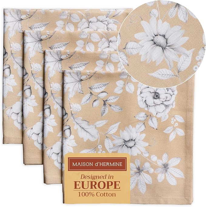 Maison d' Hermine Cloth Napkins Set of 4 100% Cotton for Thanksgiving Christmas Decorations Everyday Reusable Square Fall Napkins Cloth Washable Dinner Party (Pretty Autumn, 20"x20")