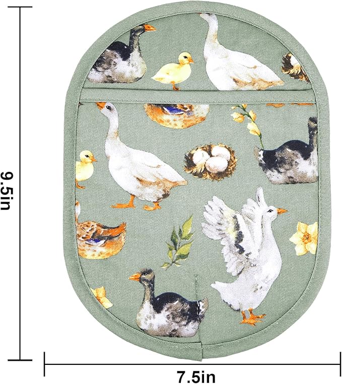 Pot Holders Set of 2 with Transparent Clear Silicone Shell and Nice Duck Flower Cotton Lining, Heat Resistant to 500 F Kitchen Oven Gloves Pot Holder for Cooking (Wathet Blue, Potholders)