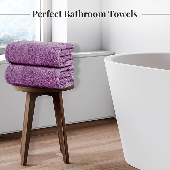 Tens Towels Pack of 4 Extra Large Bath Towels 30 x 60 Inches, 100% Cotton, Larger & Lighter Weight, Quicker to Dry, Super Soft and Absorbent, Perfect for Bathroom, Purple
