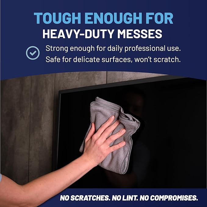 MW Pro Microfiber Cleaning Cloth | Black Gray | 12 Pack | 16” x 16” | All Purpose Microfiber Towels - Clean, Dust, Polish, Scrub, Absorbent