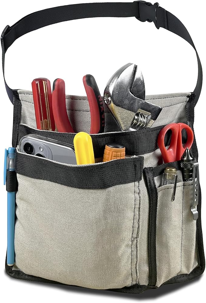 5-Pocket Utility Tool Belt Pouch for Men and Women, Adjustable Canvas Waist Belt Bag for Electrician Maintenance Gardening Carpentry, Durable Multi Work Apron for Tools & Accessories (Gray)