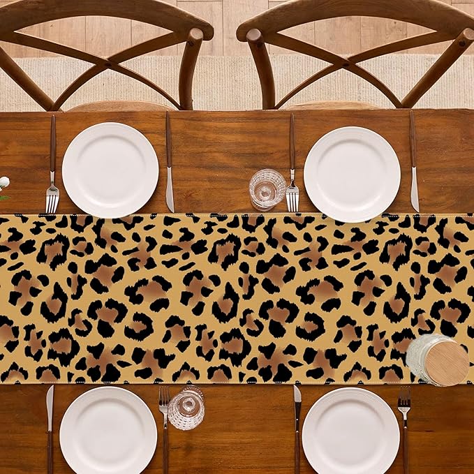 Leopard Print Party Decorations Cheetah Table Runner Jungle Animal Theme Birthday Decor Dining Room Home Kitchen Island Decor (13" x 108")