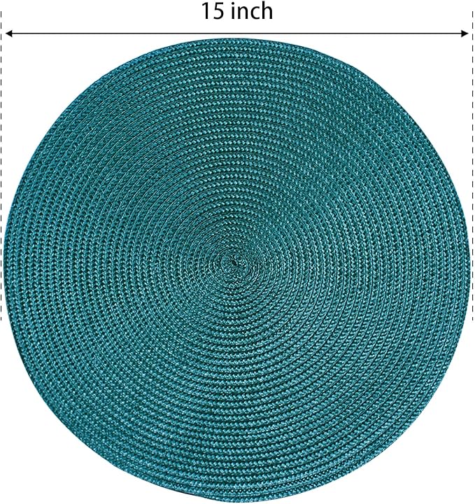 AHHFSMEI Round Placemats Set of 6 Heat Resistant Washable Non-Slip Woven Braided Table Mats for Dining Table Kitchen & Home Decor (Teal)