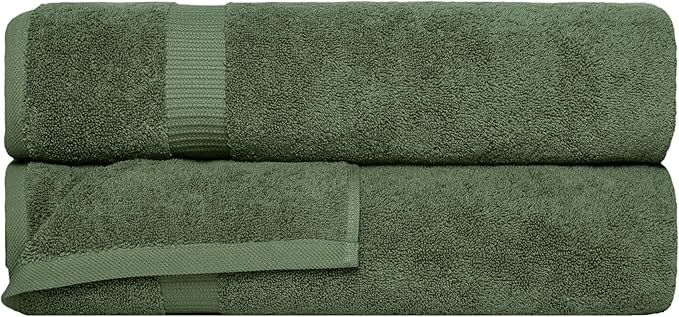 SALBAKOS 100% Turkish Cotton Extra Large Bath Sheet Set of 2 35x70 inch | Heirloom Quality | Hotel & Spa Collection | Soft, Absorbent Oversize Bath Towels | Made in Turkey (Green, 2 Bath Sheets)