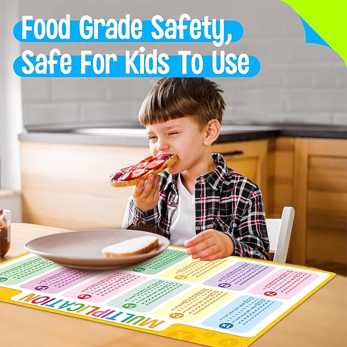 6 Pack Placemats for Kids, Non-Slip Washable Table Mat, Reusable Subtraction, Multiplication, Fraction, Addition, Division Placemats for Home, Kindergarten, Classroom, Nursery