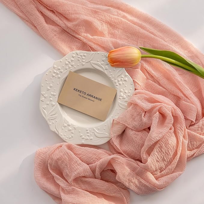 Keketoarrange Pink Cheesecloth Table Runner Easter Spring Boho Rustic Gauze Dusty Pink Farmhouse 120 inch 10FT Cheese Cloth Runner for Wedding Party Baby Shower Birthday Home Decor Holiday Decorations