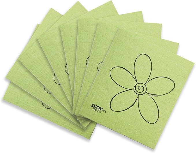 Skoy Cloth, 8-Pack Versatile Swedish Dishcloths for Kitchen and Household Use, Reusable Cleaning Cloths, Planet-Friendly, Dishwasher and Dryer-Safe, Apple Green