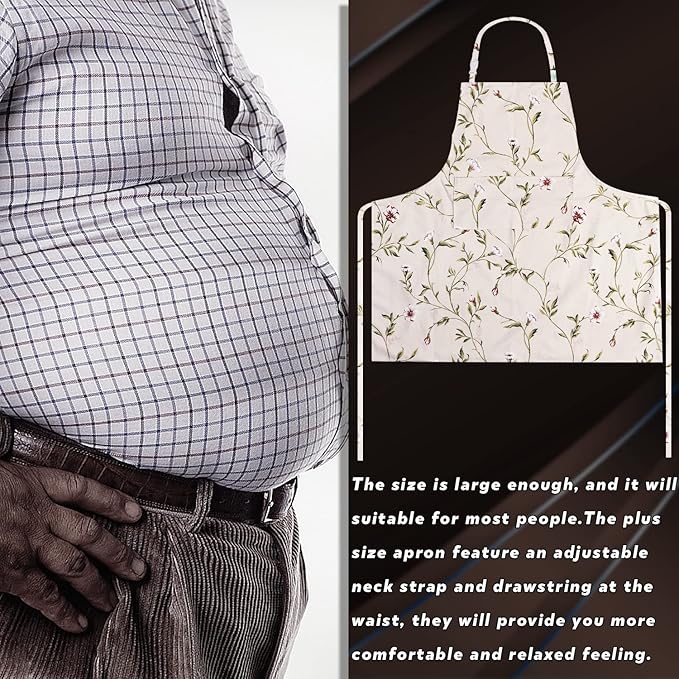 LOLOMLO Oversize Canvas Cotton Apron, Extra Large Aprons with Long Strap, Adjustable Neck Tear Resistant Plus Size aprons